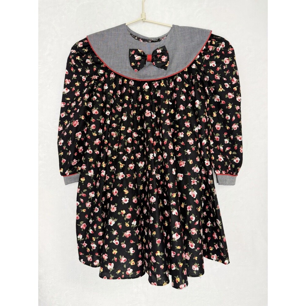 VTG 70s 80s Cottagecore Prairie Floral Calico Dress Girls 6 Peter Pan Collar USA
